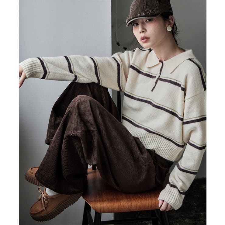 etoll エトル マルチボーダーポロ襟ニット | Fashion Letter | 詳細画像12 