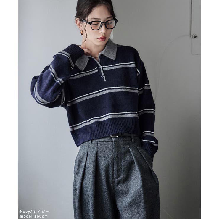 etoll エトル マルチボーダーポロ襟ニット | Fashion Letter | 詳細画像13 