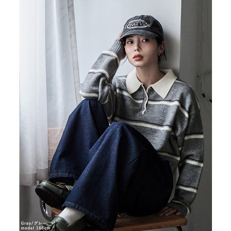 etoll エトル マルチボーダーポロ襟ニット | Fashion Letter | 詳細画像15 