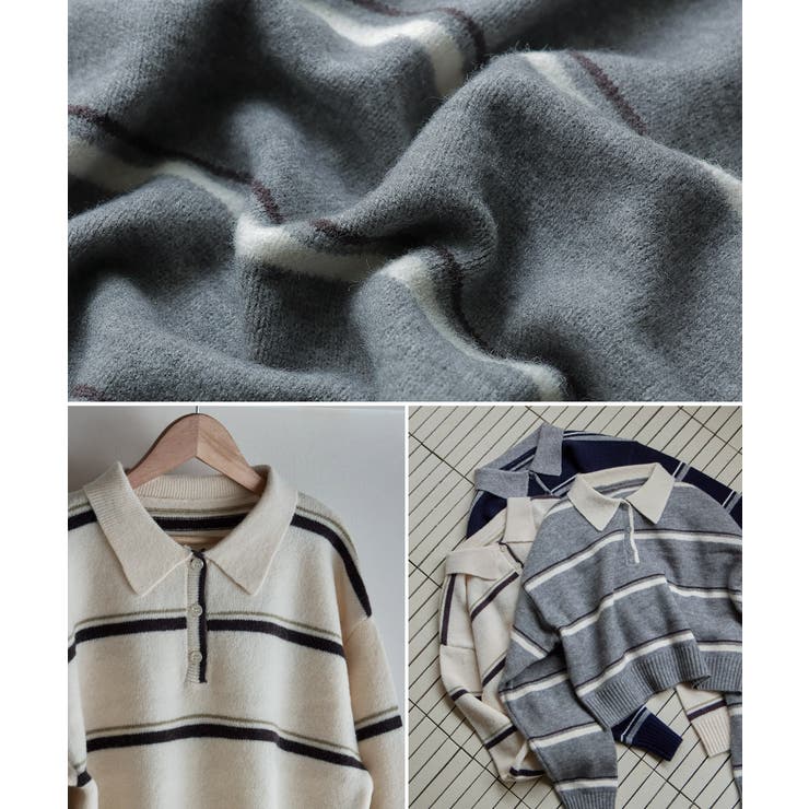 etoll エトル マルチボーダーポロ襟ニット | Fashion Letter | 詳細画像20 