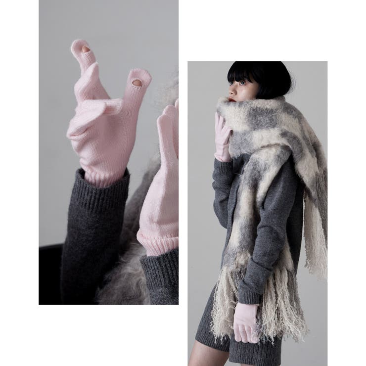 etoll エトル スマホ対応フィンガースリットカラーニットロンググローブ | Fashion Letter | 詳細画像14 