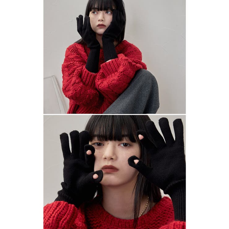 etoll エトル スマホ対応フィンガースリットカラーニットロンググローブ | Fashion Letter | 詳細画像17 