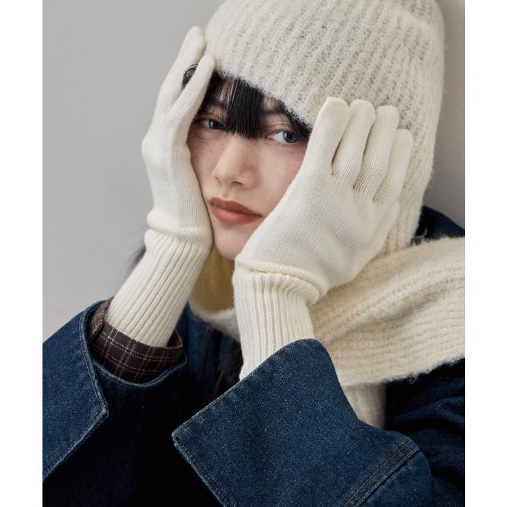 アイボリー | etoll エトル スマホ対応フィンガースリットカラーニットロンググローブ | Fashion Letter