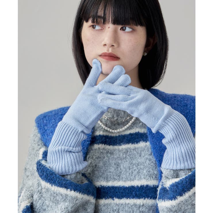 ブルー | etoll エトル スマホ対応フィンガースリットカラーニットロンググローブ | Fashion Letter