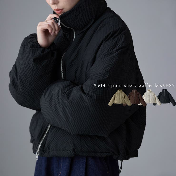 etoll エトル チェック柄リップルショートパフブルゾン | Fashion Letter | 詳細画像1 