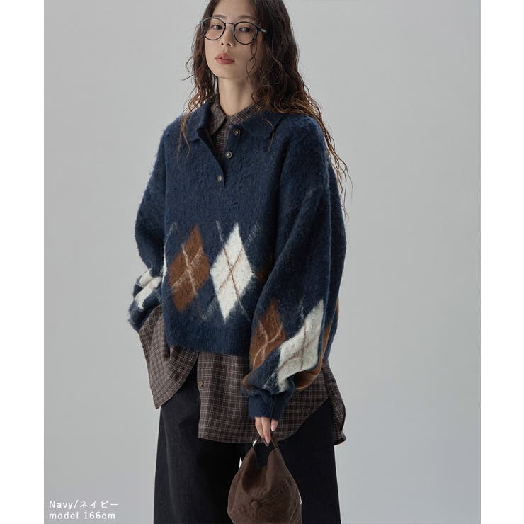 etoll エトル アーガイルポロ襟ニット | Fashion Letter | 詳細画像8 