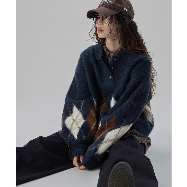 etoll エトル アーガイルポロ襟ニット | Fashion Letter | 詳細画像9 