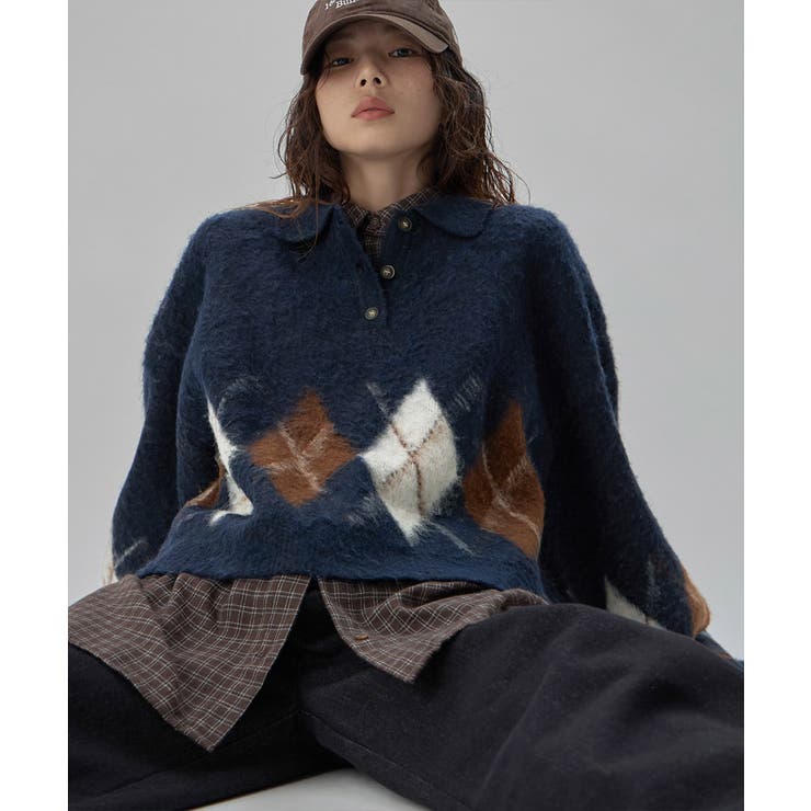 etoll エトル アーガイルポロ襟ニット | Fashion Letter | 詳細画像13 