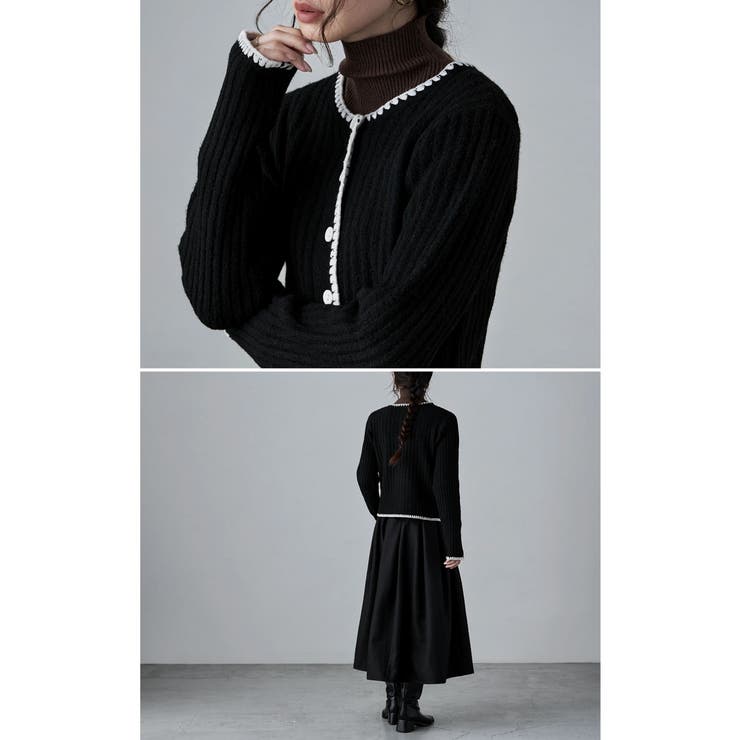etoll エトル 配色ステッチニットカーディガン | Fashion Letter | 詳細画像17 