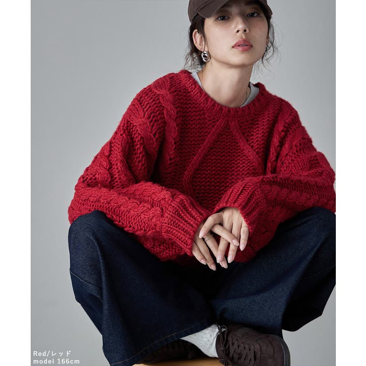 etoll エトル ケーブルデザインローゲージショートニット | Fashion Letter | 詳細画像2 