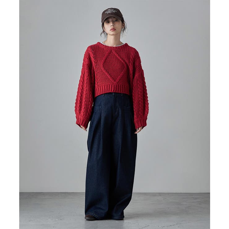 etoll エトル ケーブルデザインローゲージショートニット | Fashion Letter | 詳細画像4 