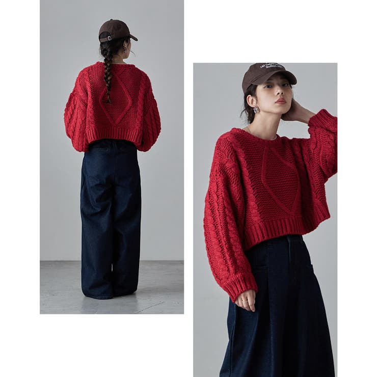 etoll エトル ケーブルデザインローゲージショートニット | Fashion Letter | 詳細画像5 