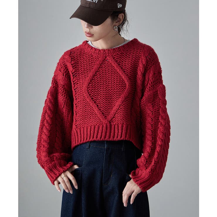 etoll エトル ケーブルデザインローゲージショートニット[品番