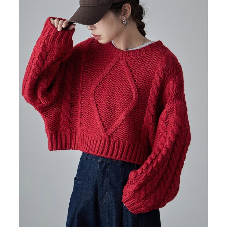 etoll エトル ケーブルデザインローゲージショートニット[品番