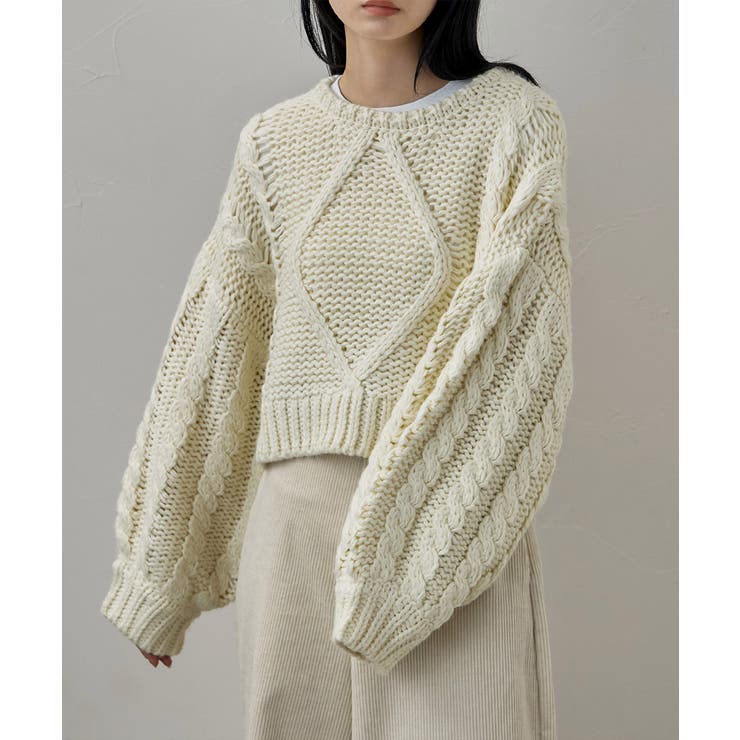 etoll エトル ケーブルデザインローゲージショートニット | Fashion Letter | 詳細画像9 