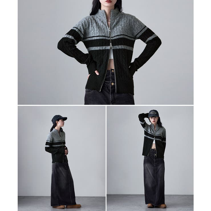 etoll エトル バイカラーWジップトラックニットカーディガン | Fashion Letter | 詳細画像16 