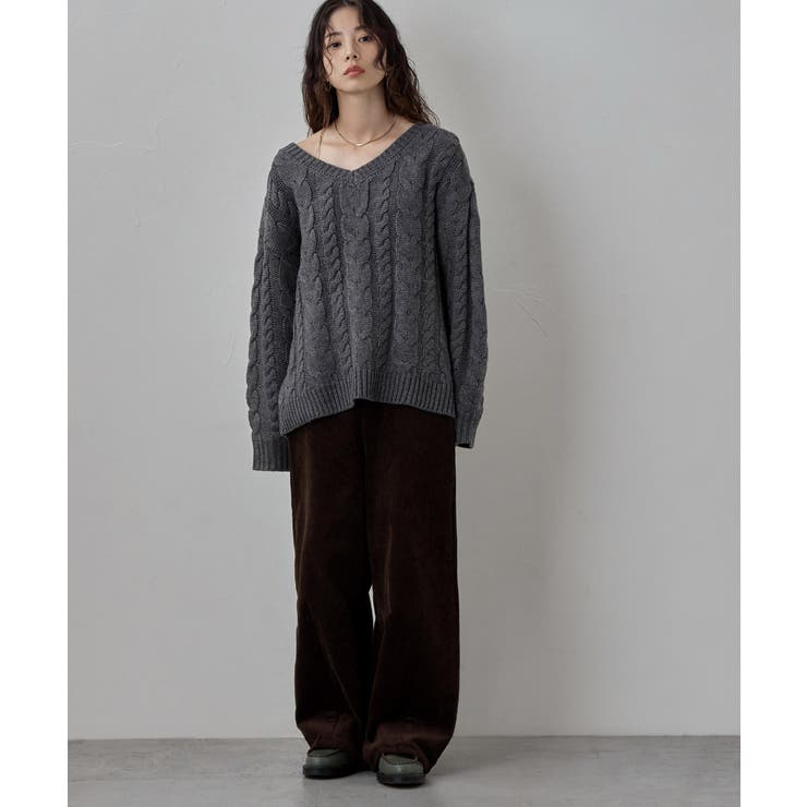 etoll エトル ケーブル編みVネックニット | Fashion Letter | 詳細画像18 