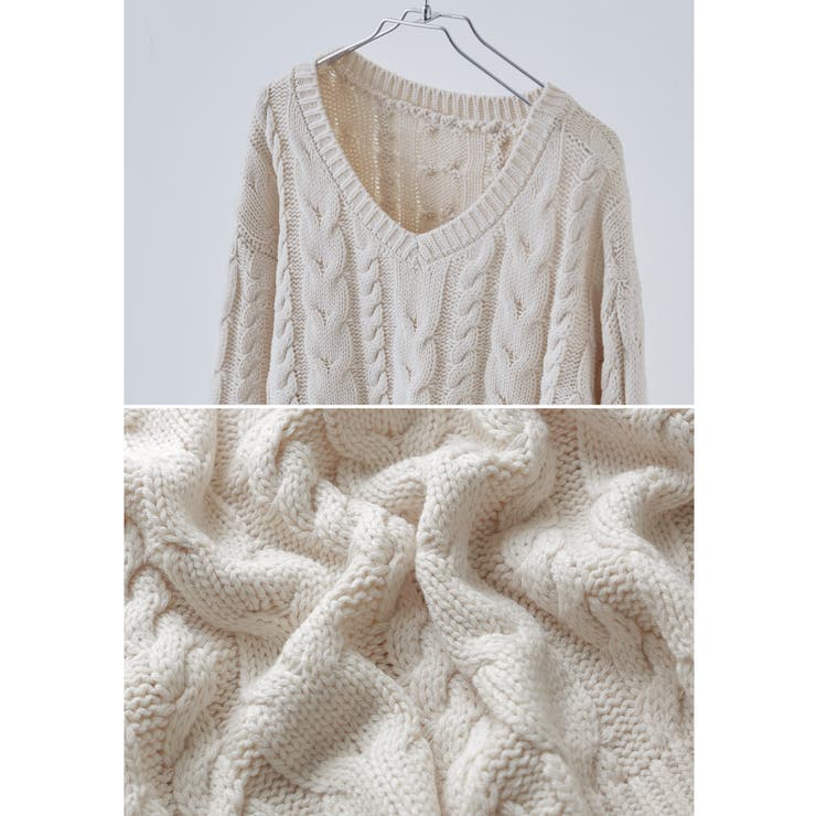 etoll エトル ケーブル編みVネックニット | Fashion Letter | 詳細画像20 