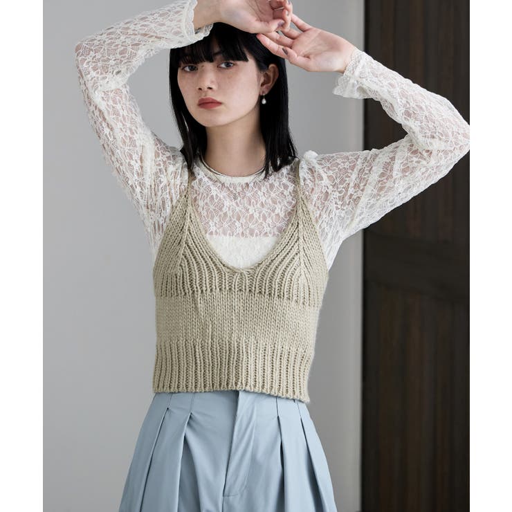 ベージュ | etoll エトル バックリボンローゲージニットビスチェ | Fashion Letter