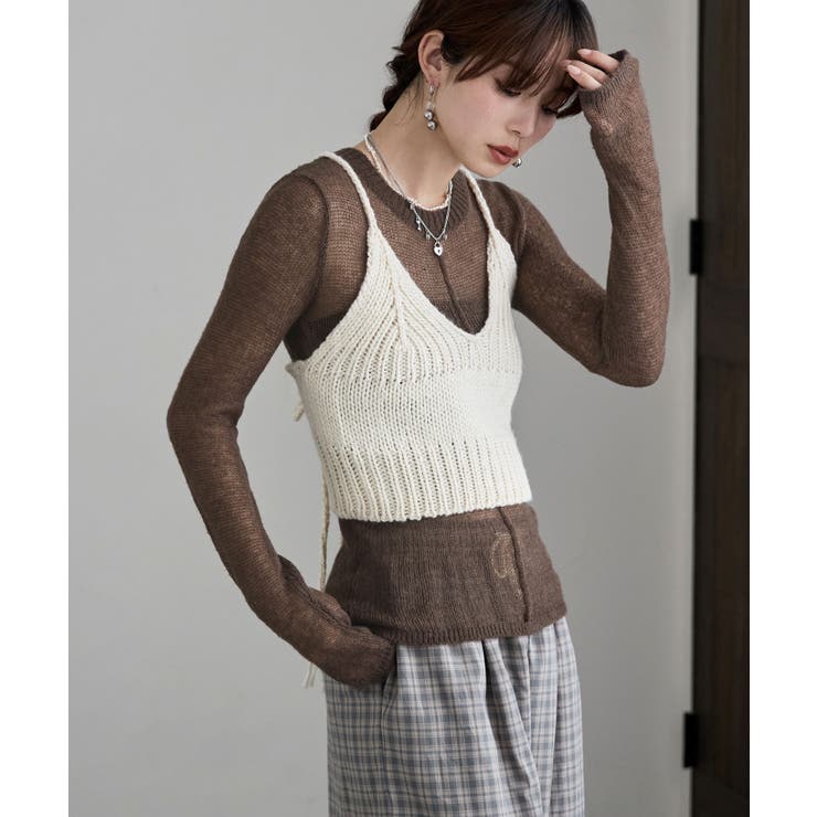 ブラウン | etoll エトル モヘアタッチセンターリンキングメッシュニット | Fashion Letter