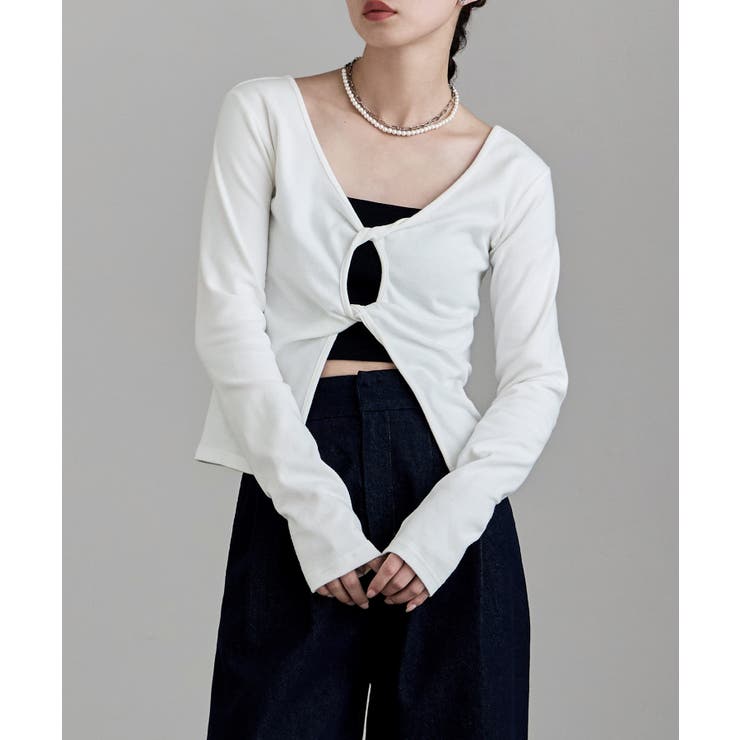 オフホワイト | etoll エトル フロントツイストデザイントップス | Fashion Letter