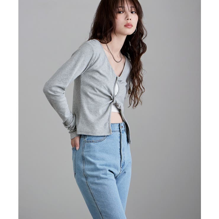 杢グレー | etoll エトル フロントツイストデザイントップス | Fashion Letter