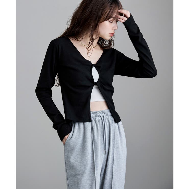 ブラック | etoll エトル フロントツイストデザイントップス | Fashion Letter