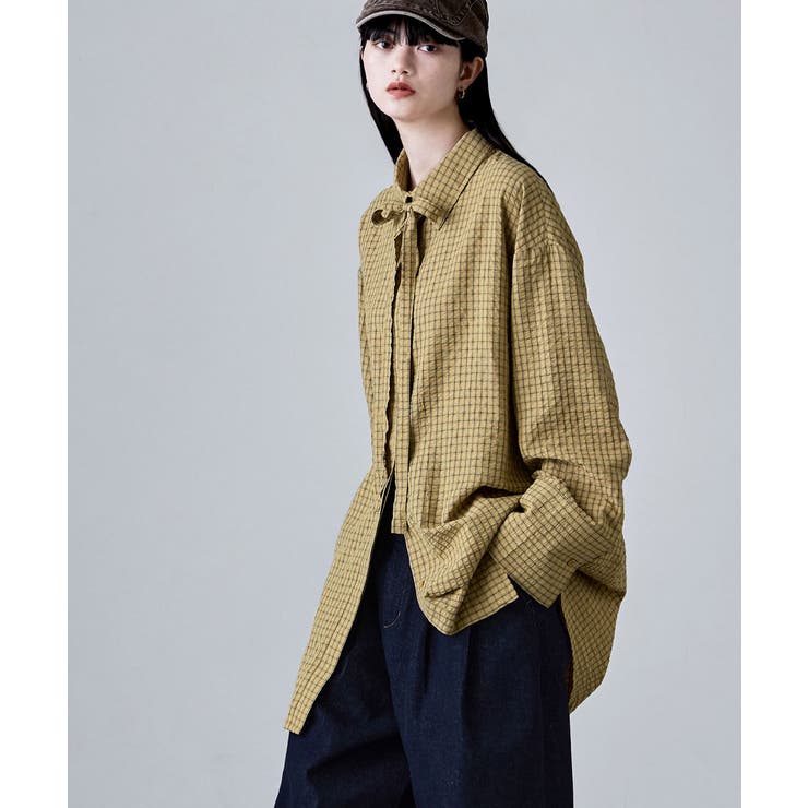 etoll エトル チェック柄ボウタイ付きオーバーシャツ | Fashion Letter | 詳細画像3 