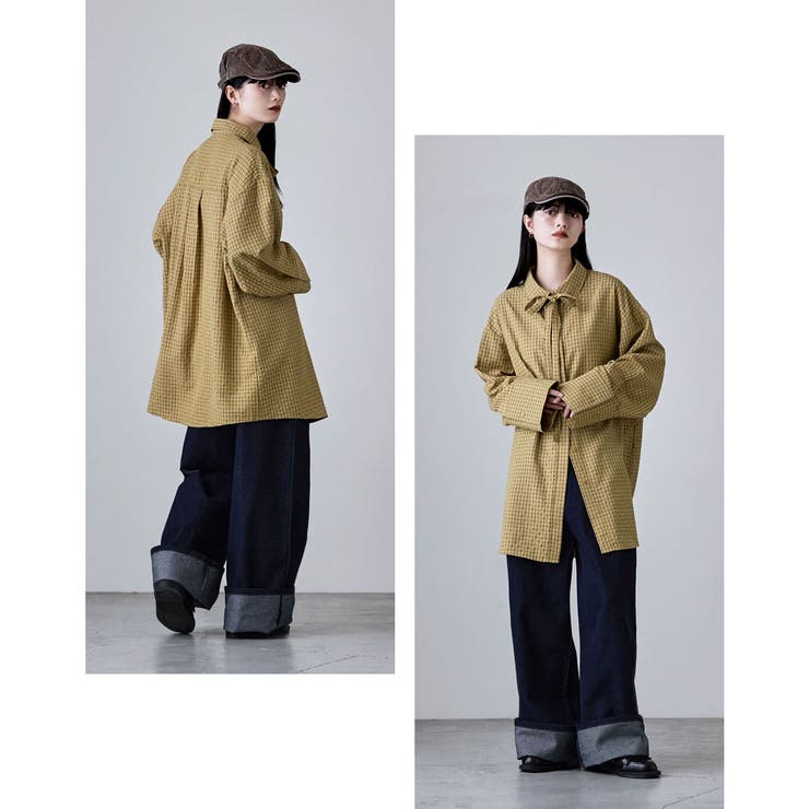 etoll エトル チェック柄ボウタイ付きオーバーシャツ | Fashion Letter | 詳細画像4 