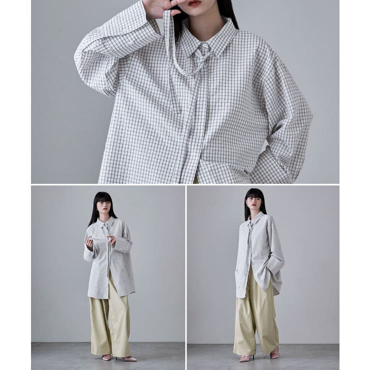 etoll エトル チェック柄ボウタイ付きオーバーシャツ | Fashion Letter | 詳細画像15 