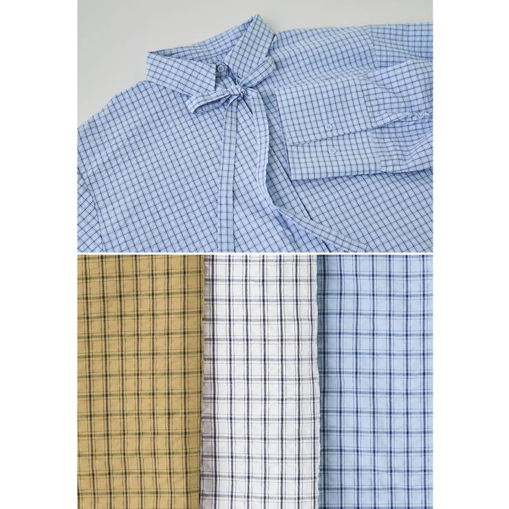 etoll エトル チェック柄ボウタイ付きオーバーシャツ | Fashion Letter | 詳細画像19 