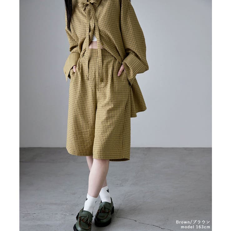 etoll エトル チェック柄タックハーフパンツ | Fashion Letter | 詳細画像8 