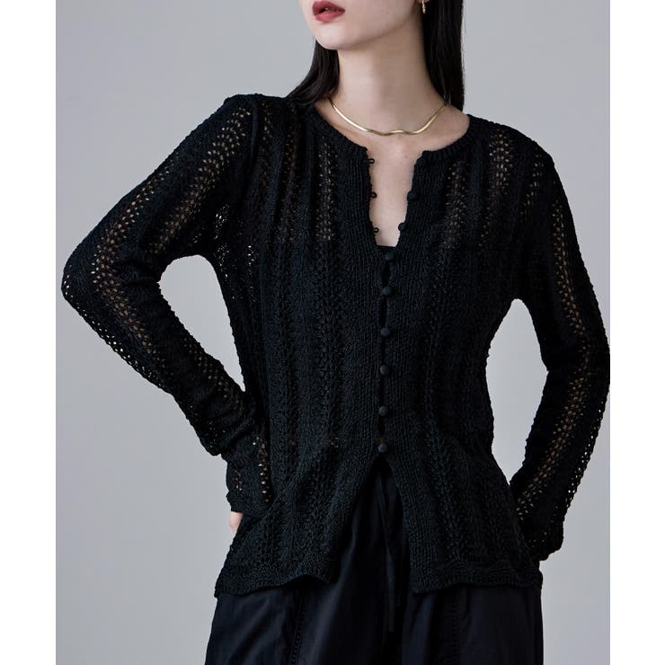 ブラック | etoll エトル ループヤーンクロシェニットカーディガン | Fashion Letter
