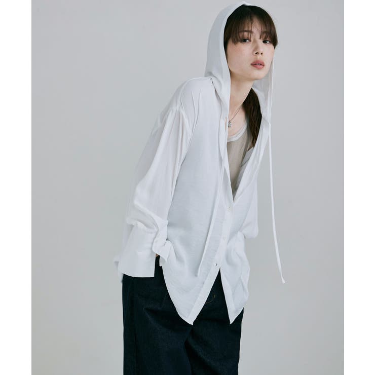 オフホワイト | etoll エトル メルティングシアーフードオーバーシャツ | Fashion Letter