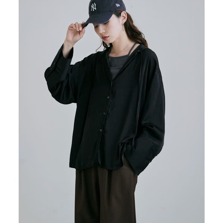 ブラック | etoll エトル メルティングシアーフードオーバーシャツ | Fashion Letter