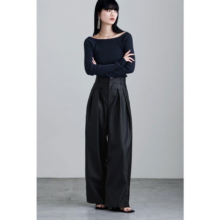 etoll エトル ウォッシャブルフェイクレザータックワイドパンツ | Fashion Letter | 詳細画像6 