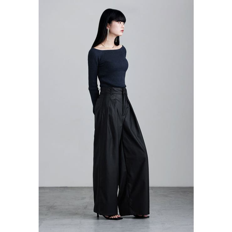 etoll エトル ウォッシャブルフェイクレザータックワイドパンツ | Fashion Letter | 詳細画像7 