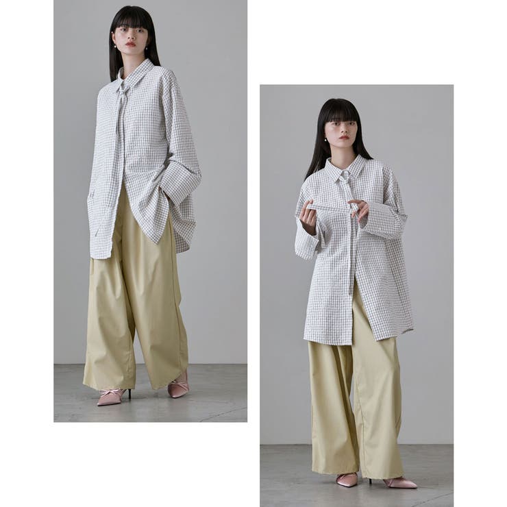 etoll エトル ウォッシャブルフェイクレザータックワイドパンツ | Fashion Letter | 詳細画像12 