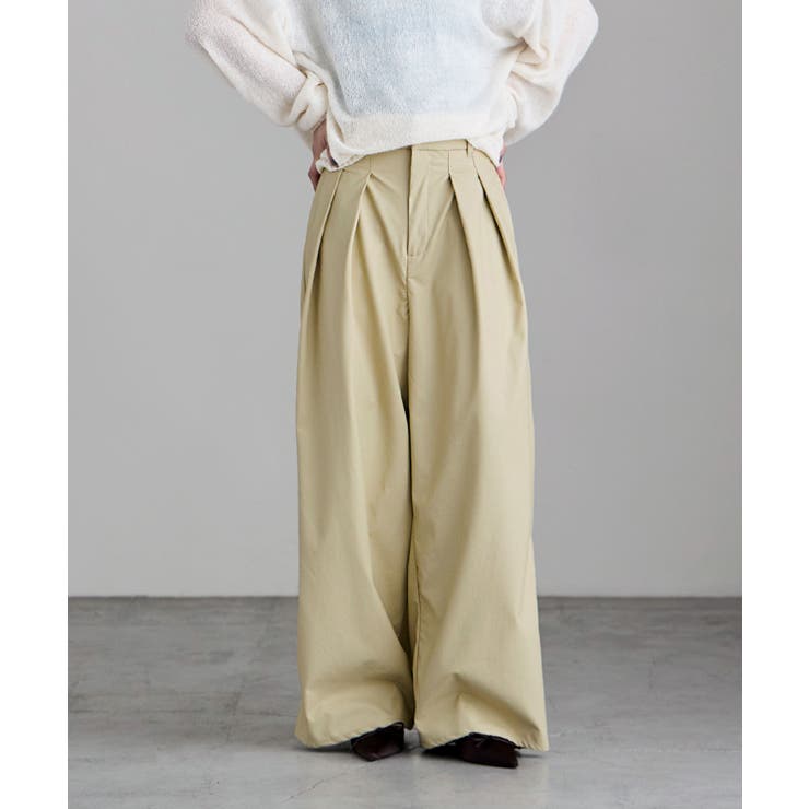 イエロー | etoll エトル ウォッシャブルフェイクレザータックワイドパンツ | Fashion Letter