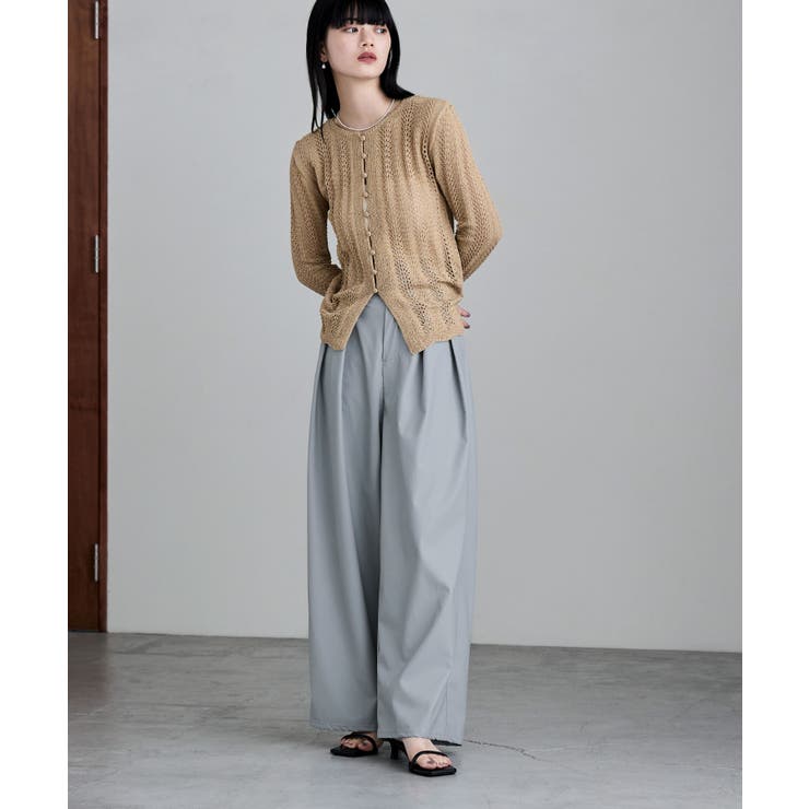 ブルー | etoll エトル ウォッシャブルフェイクレザータックワイドパンツ | Fashion Letter