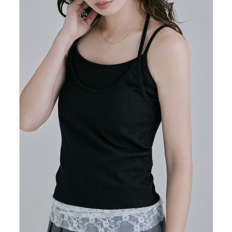 ブラック | etoll エトル レイヤード風カップインキャミソール | Fashion Letter
