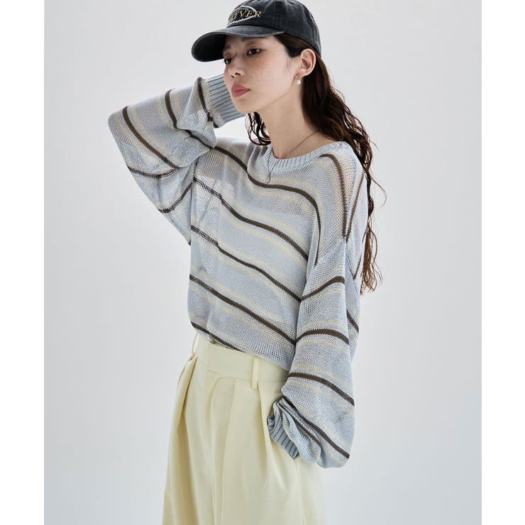 etoll エトル ボーダーメッシュニットプルオーバー | Fashion Letter | 詳細画像3 