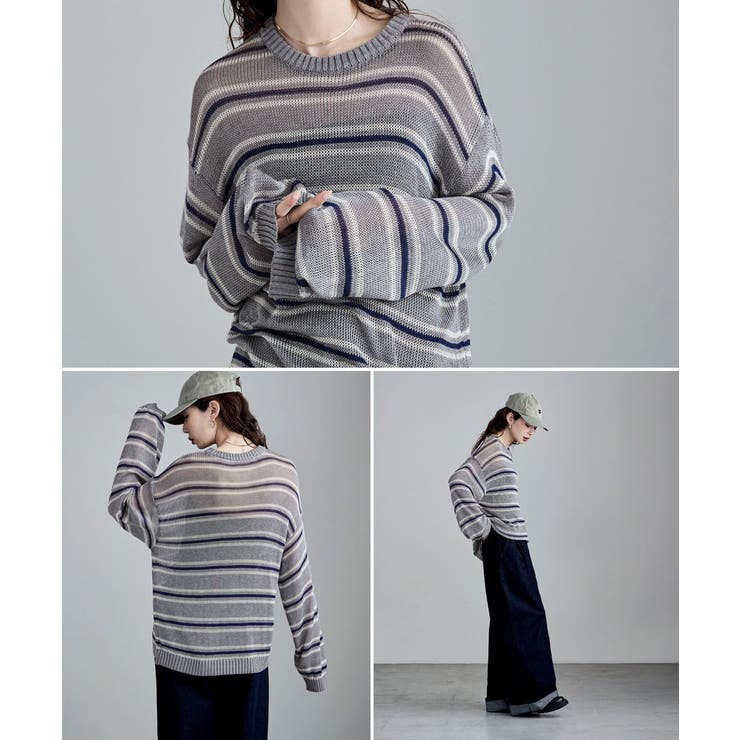 etoll エトル ボーダーメッシュニットプルオーバー | Fashion Letter | 詳細画像10 