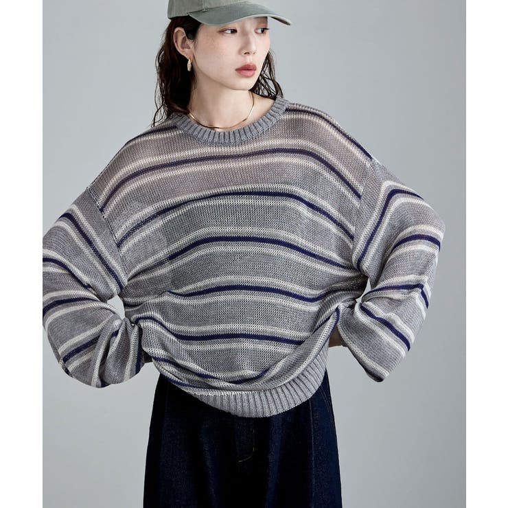 etoll エトル ボーダーメッシュニットプルオーバー | Fashion Letter | 詳細画像12 