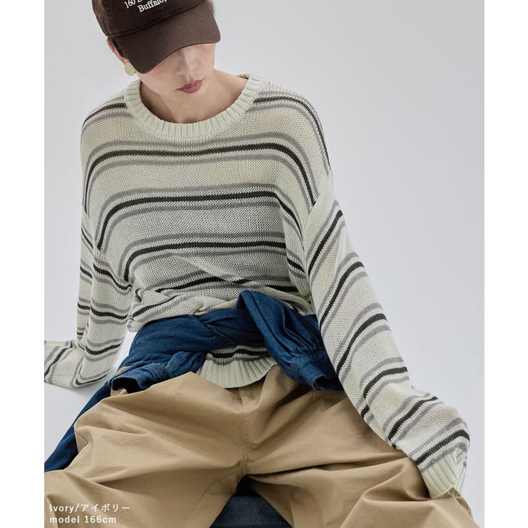 etoll エトル ボーダーメッシュニットプルオーバー | Fashion Letter | 詳細画像13 