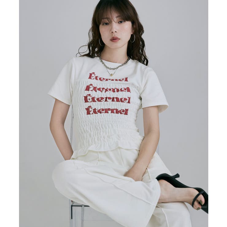 オフホワイト | etoll エトル シャーリングコンパクトロゴTシャツ | Fashion Letter