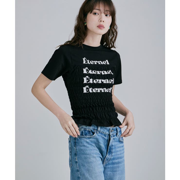 ブラック | etoll エトル シャーリングコンパクトロゴTシャツ | Fashion Letter