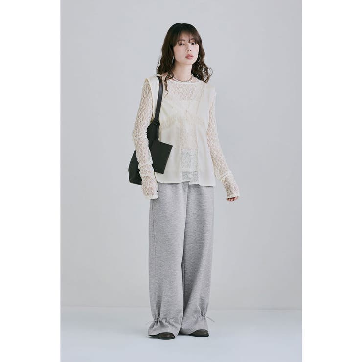 etoll エトル アイラッシュレースVネックサテントップス | Fashion Letter | 詳細画像9 