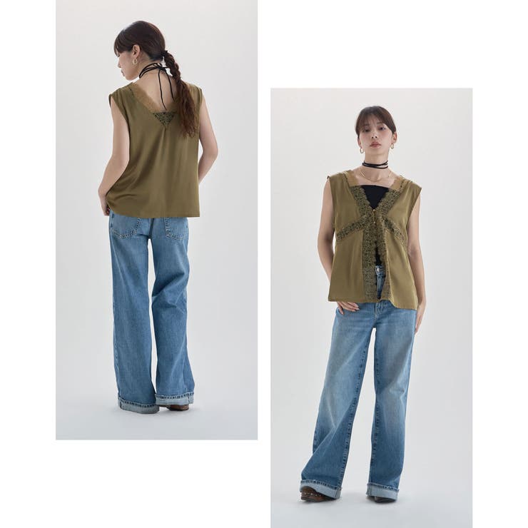 etoll エトル アイラッシュレースVネックサテントップス | Fashion Letter | 詳細画像15 