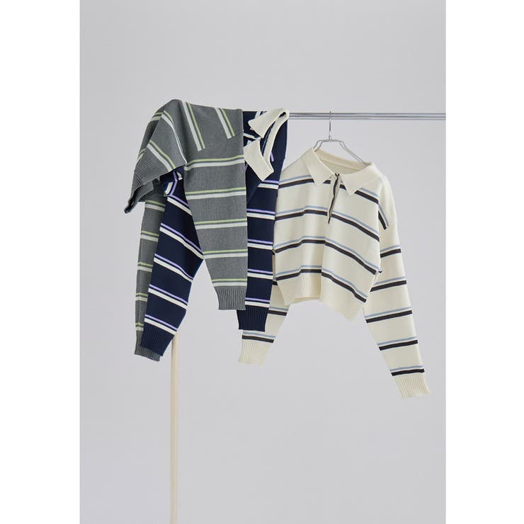 etoll エトル マルチボーダーショートポロニット | Fashion Letter | 詳細画像13 